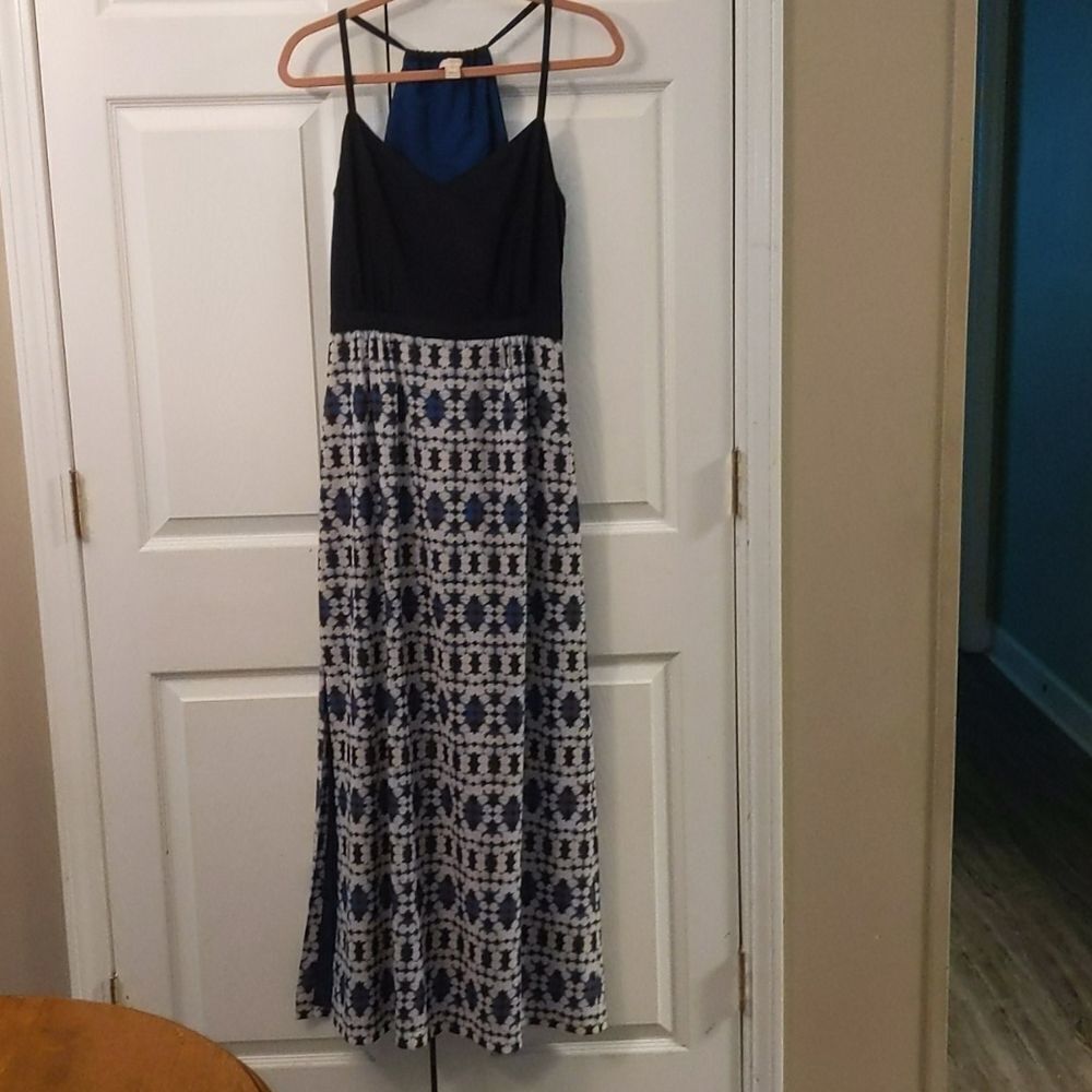 J. Crew blue white maxi dress w/slit on one side